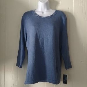 Karen Scott NWT Women's Large Blue Grommet Sweater